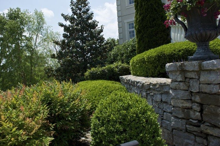 Landscaping by house, stonewall detail