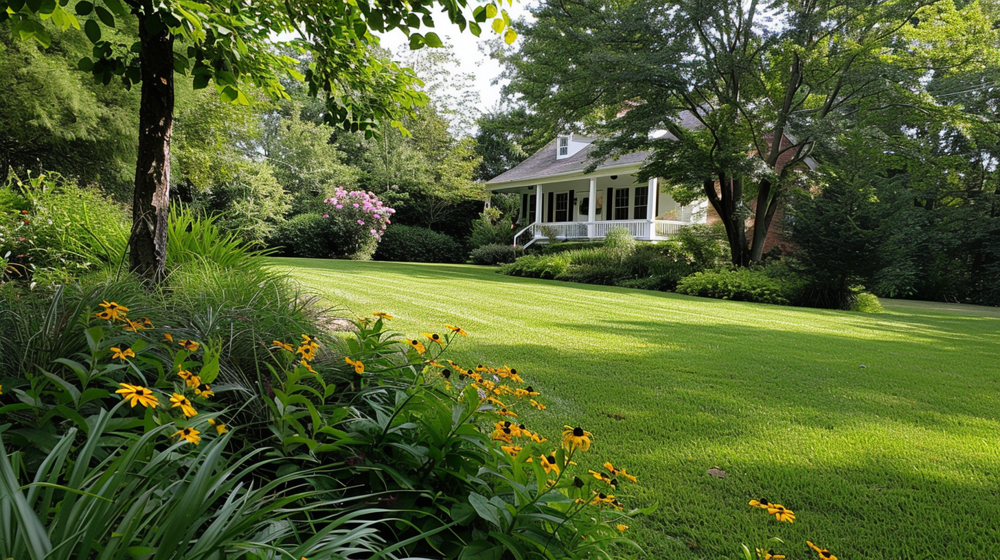 A well-maintained lawn in Nashville, Tennessee, with clearly defined edges and a Southern-style home in the background.