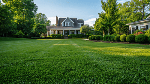 Lush, green lawn in Nashville demonstrating professional yard treatment.