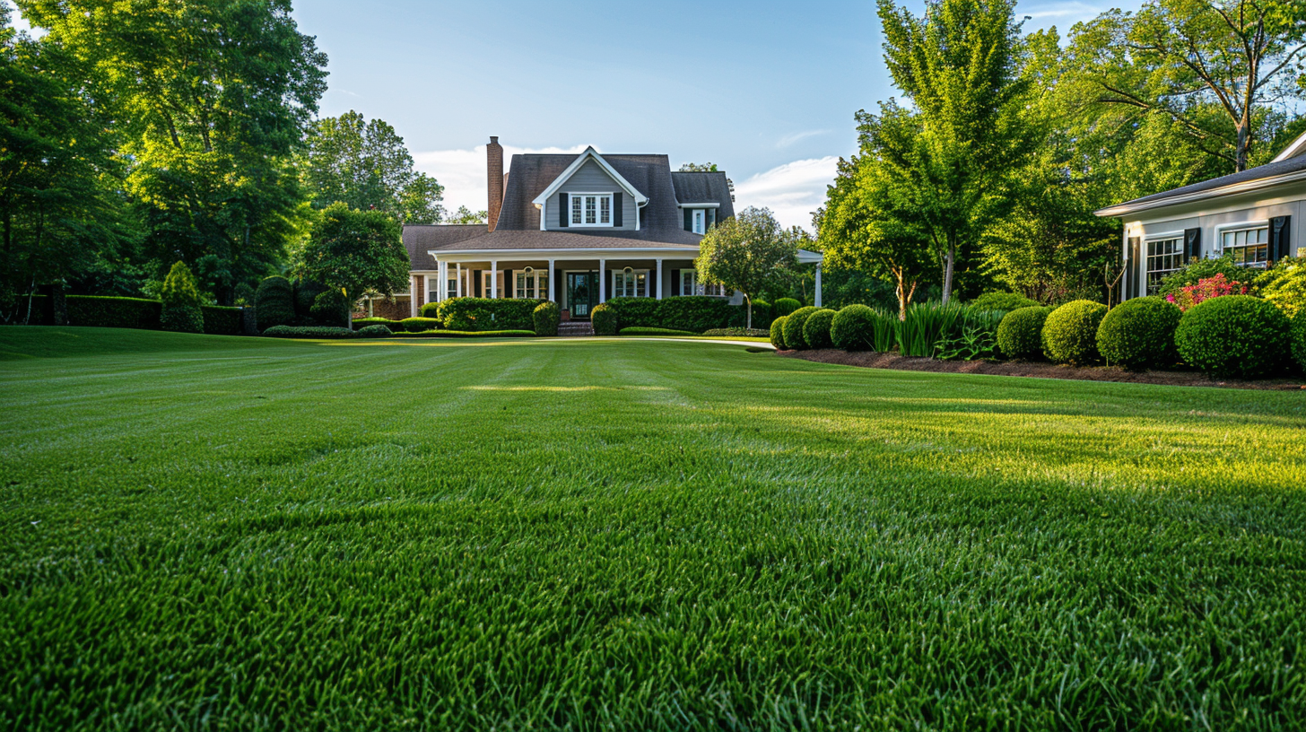 Lush, green lawn in Nashville demonstrating professional yard treatment.