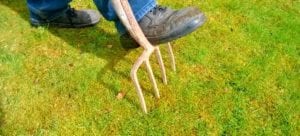 Man stepping on a garden pitch fork